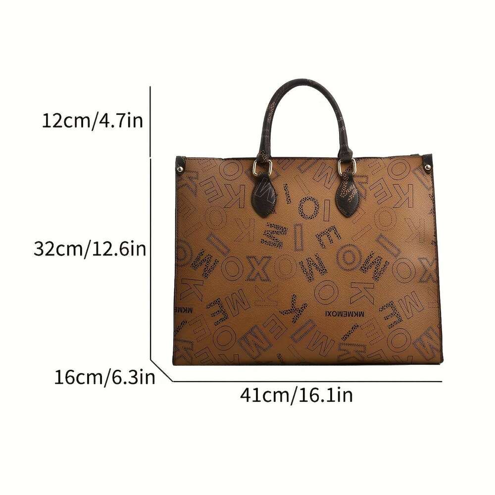 Luxury Brand Designer Bag Large Capacity Handbag, Vintage Letter Pattern Shoulder Bag, Women's Fashionable Commuting Handbag Tote Bag
