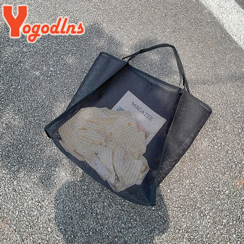 Literary Mesh Hollow Out Tote Bag For Women Summer Beach Handbag Large Capacity Shoulder Student Bookbags sac 241203