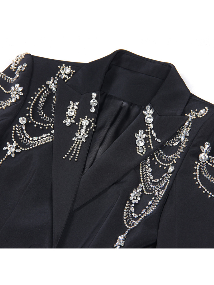 HIGH STREET Newest 2025 Designer Jacket Women's Double Breasted Rhie Dias Beaded Long Blazer Dress