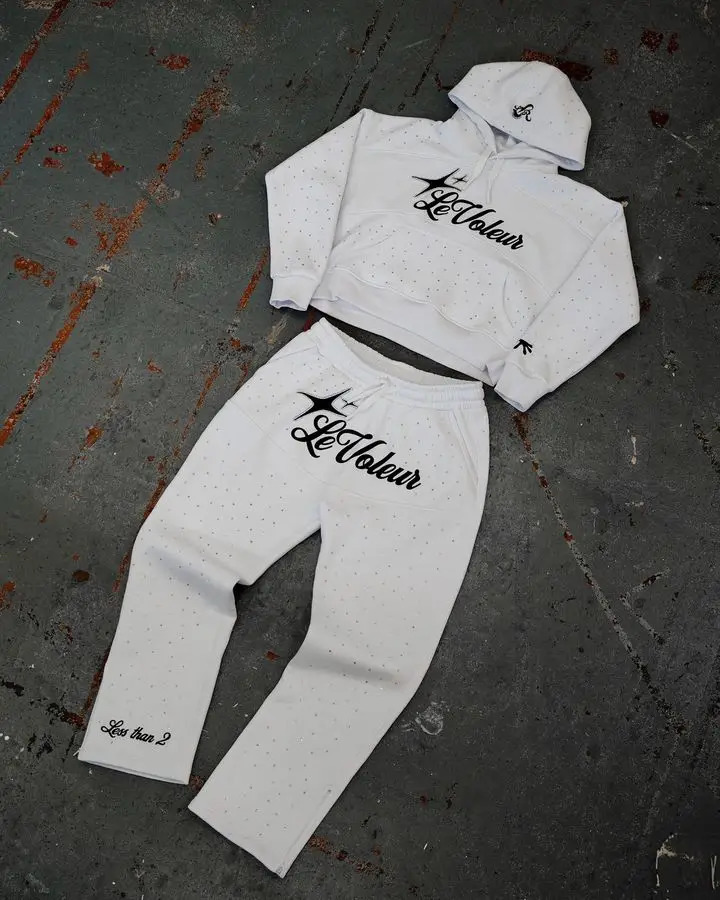 Rhinestone Sequin Hoodie Sweatshirt Sportswear Two Piece Set Y2K Men Hip Hop Letter Oversized Casual Pants 241209