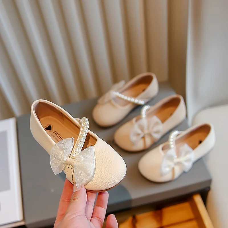 Children Flat Shoes All Seasons Gilrs Cute Sweet Shoes Bow-knot Rhinestone Beading Kids Soft PU Leather Shoes For GirlXJ241209