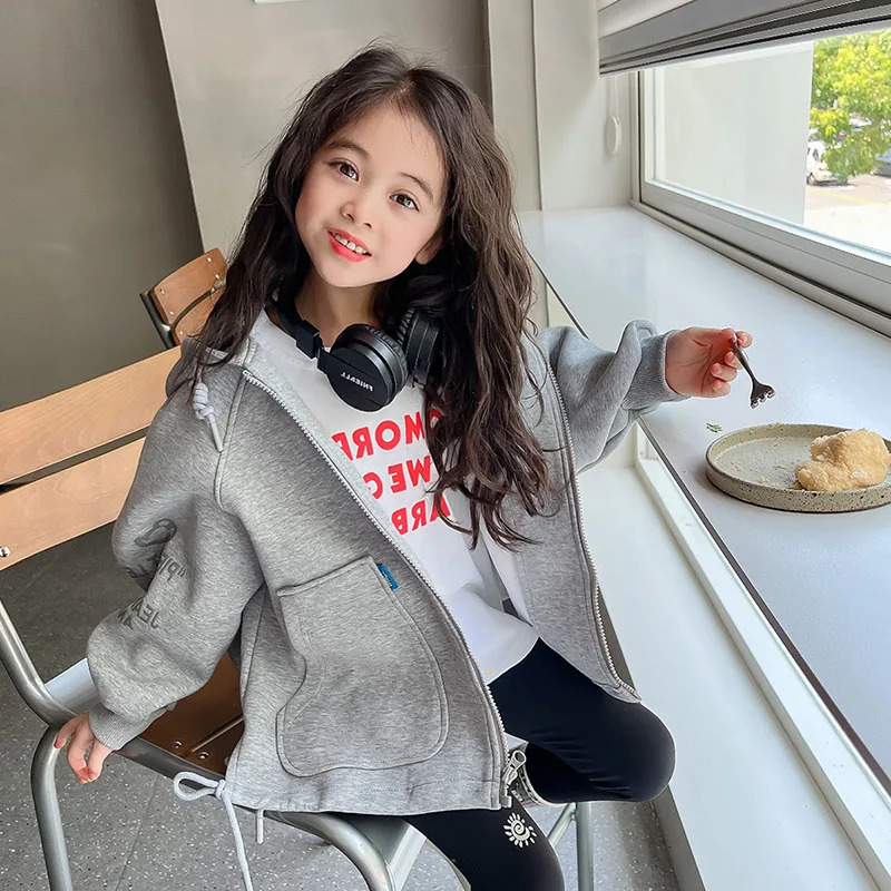 Girls jacket hooded sweatshirt autumn 3D ear hooded jacket childrens zipper sports jacket childrens clothing 241210