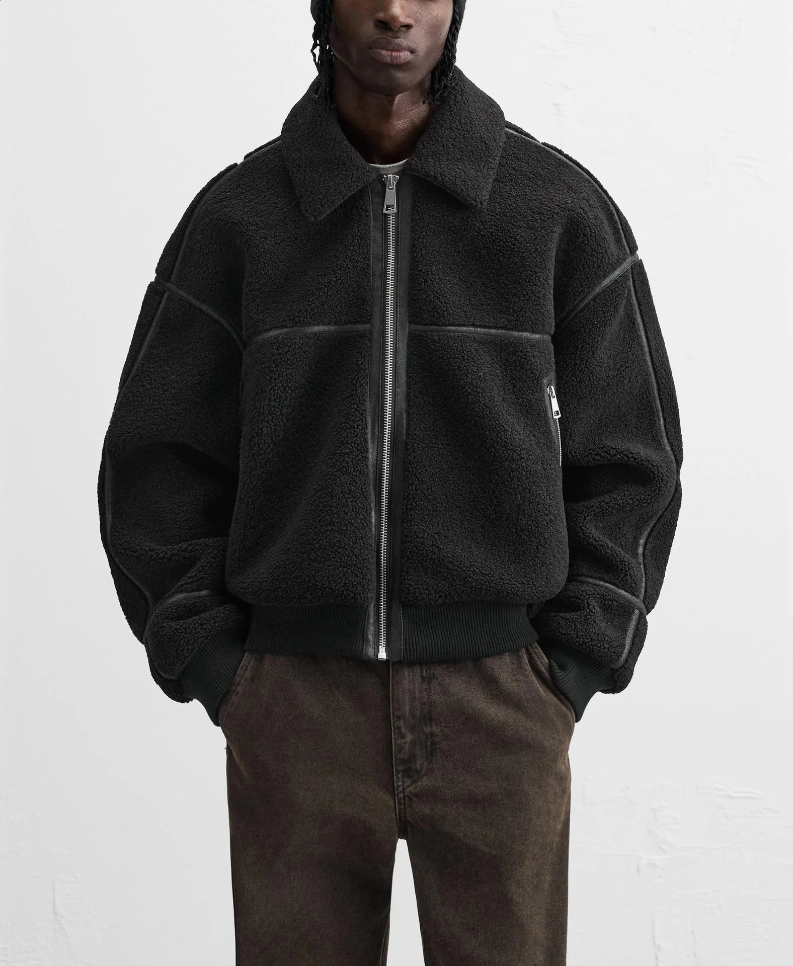 Winter lapel fleece lamb wool jacket men 241210