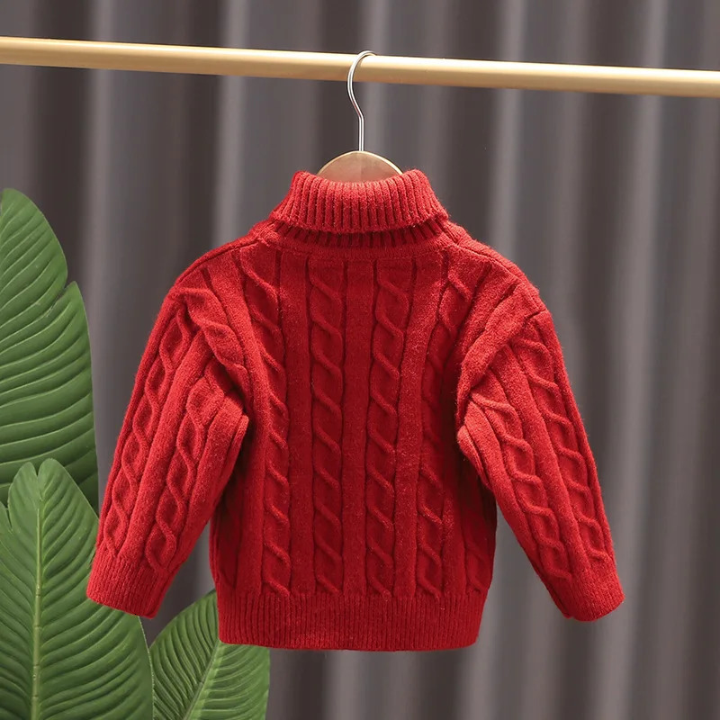 Baby girl autumn winter turtle neck sweater pure cotton ribbon childrens toddler girl zipper with velvet warm little girl underwear 241210