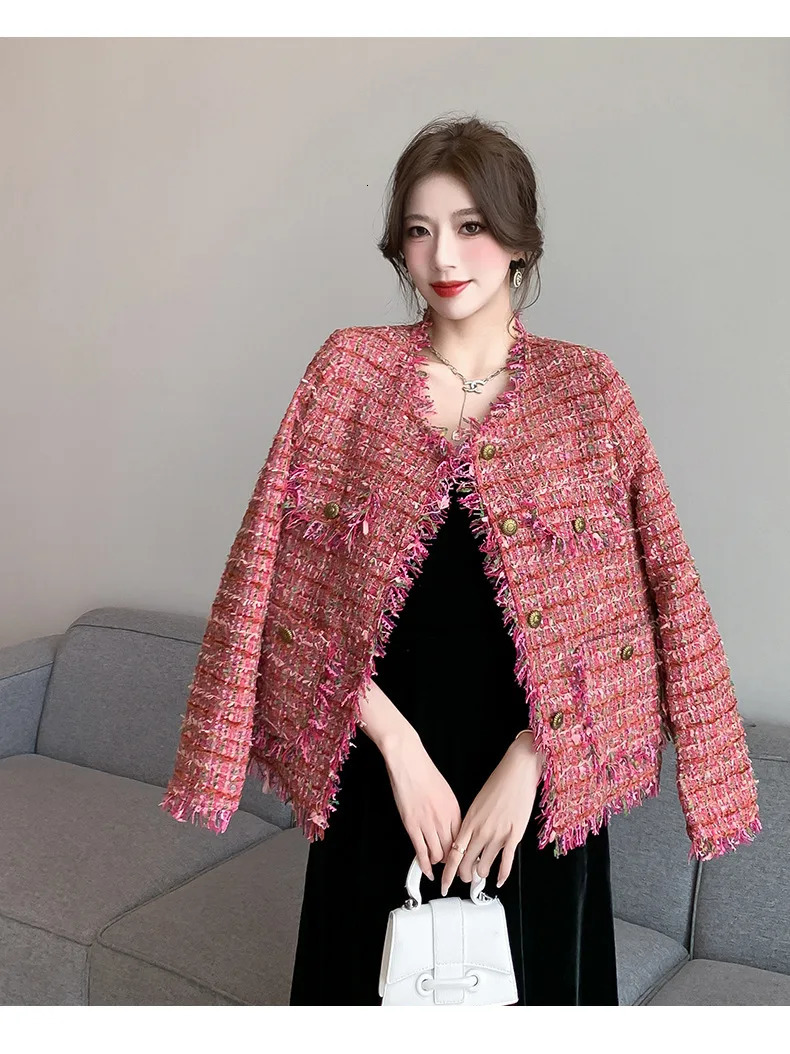 tweed jacket women Coat Women n Sense Korean Overcoat Fragrance Temperament Outwear Slim Fashion Top 241209