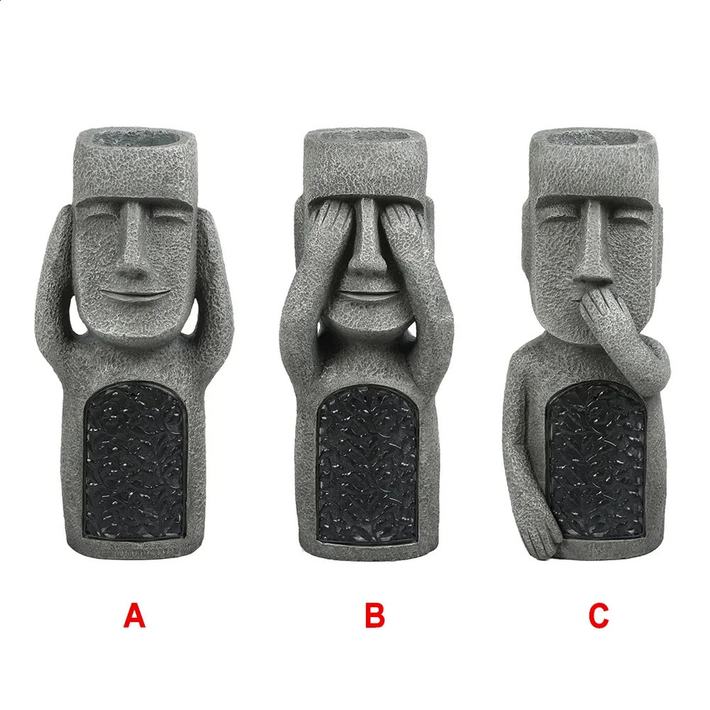 See Hear Speak No Evil Garden Easter Island Statues Creative Resin Sculpture Outdoor Decoration Home Vase Statue Decor Figurine 241210