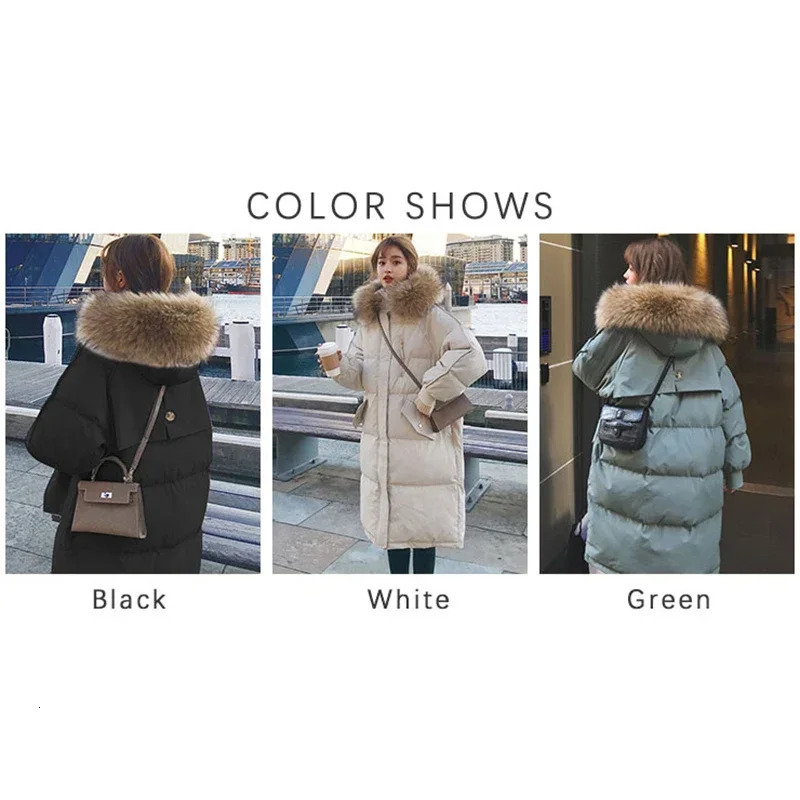 TFETTERs 2024 casual loose cotton padded park womens winter clothing with fur collar hooded long jacket 241212