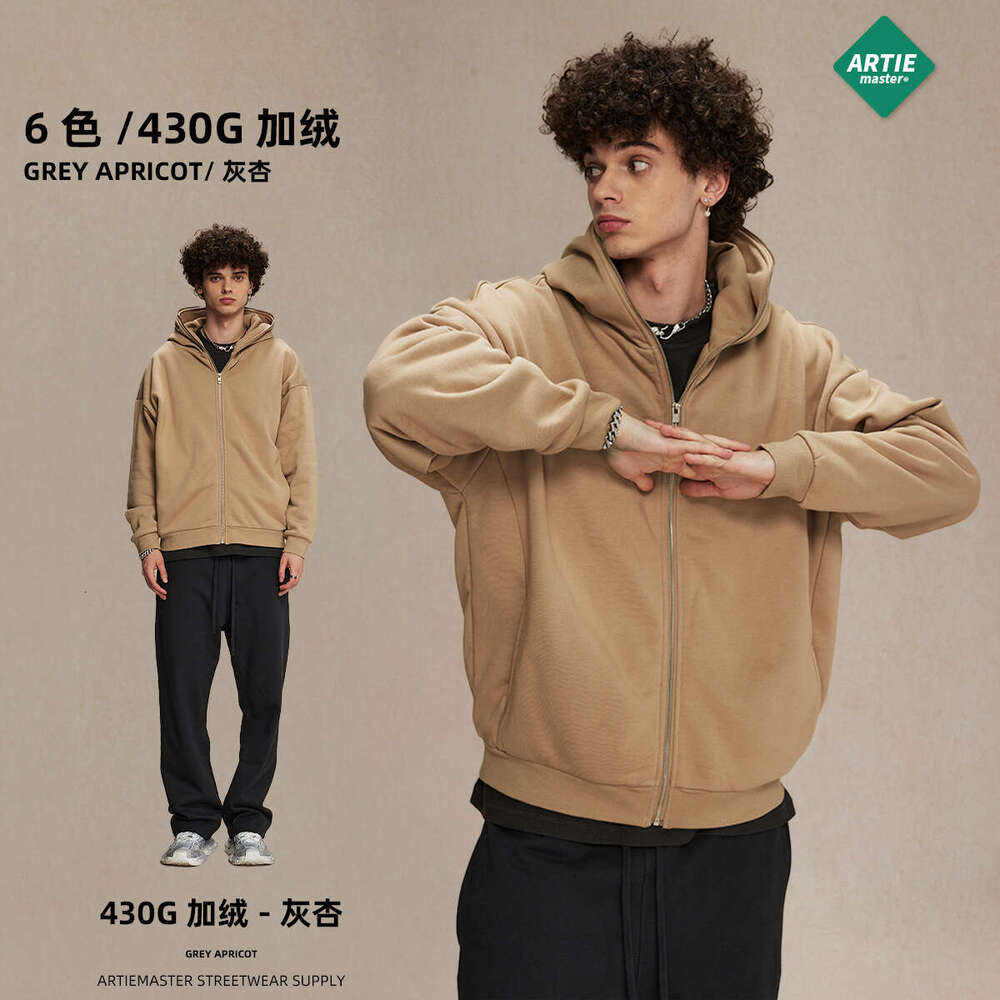 2024 autumn winter new product with plush and thickened 430g zipper hat men's hoodie street fashion brand hooded cardigan jacket