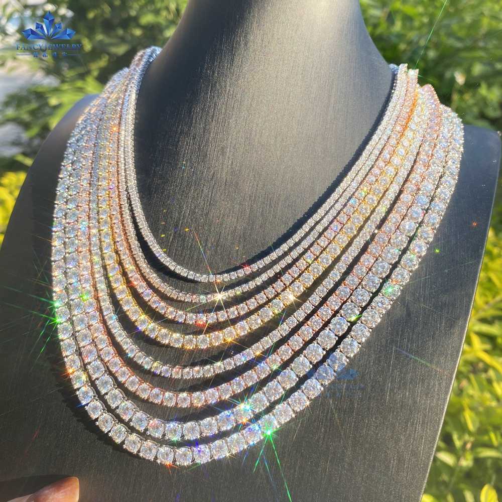 2024 trendy hip hop chains 925 sterling silver moissanite diamond necklace 3mm 4mm 5mm 6mm iced out moissanite tennis chain