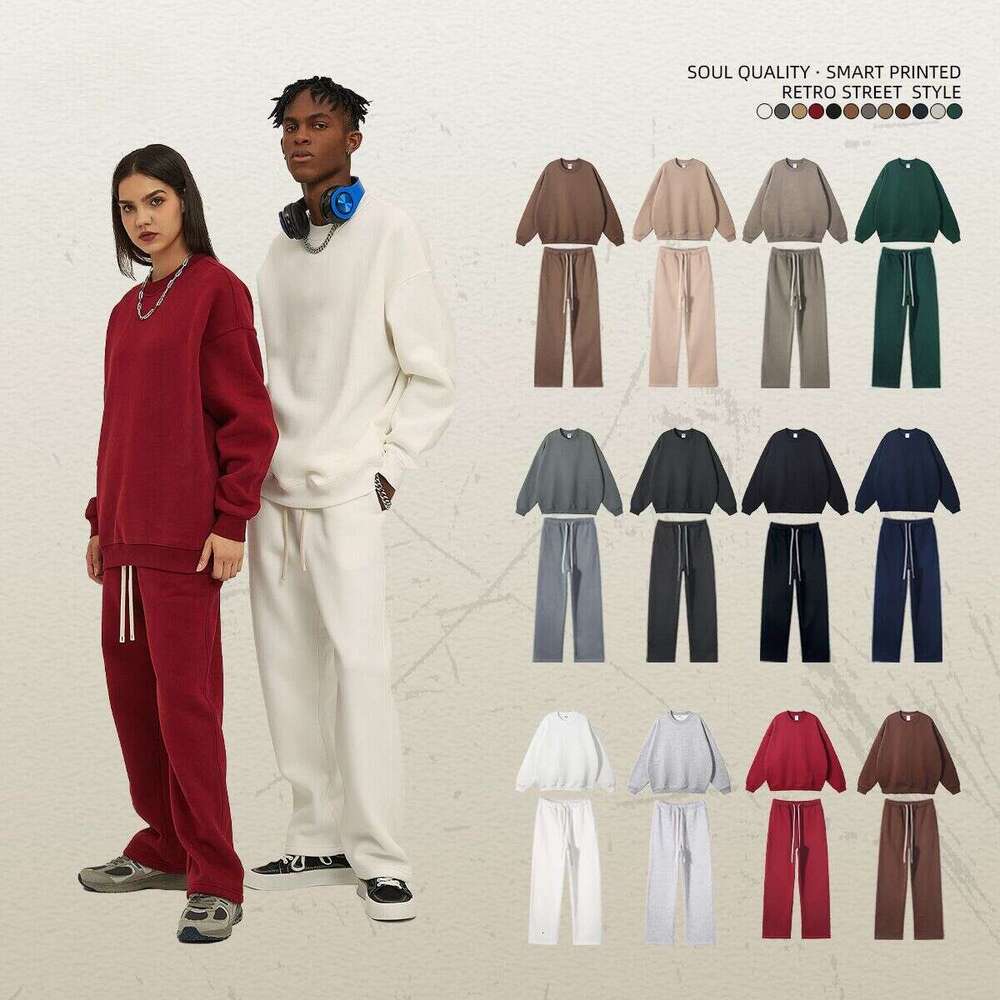 2024 Autumn/Winter New Product 350g Dopamine Plus Veet Thickened Oversize Loose Trendy Men's Wear and Clothing Set