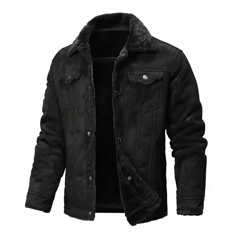 Winter mens suede leather coat highquality thick warm jacket youth fashion casual clothing 241209