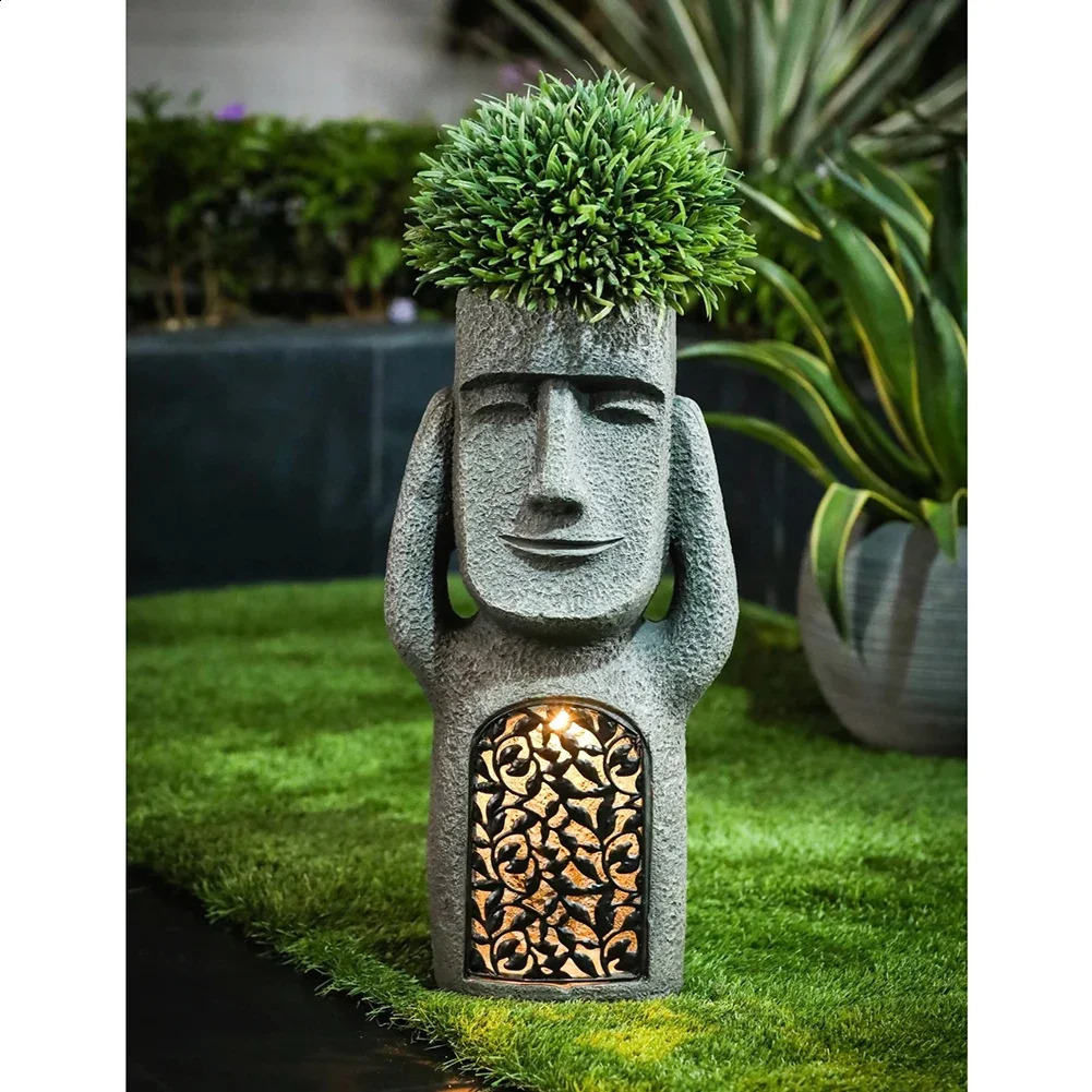 See Hear Speak No Evil Garden Easter Island Statues Creative Resin Sculpture Outdoor Decoration Home Vase Statue Decor Figurine 241210