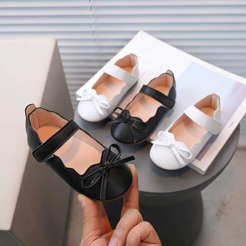 Little Girls Princess Shoes Spring Black White Bowtie Cute Children Flat Shoe Shallow Matte Pu Leather Comfy Kids Shoe 21-30XJ241209