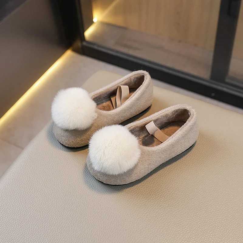 Girls Winter Flat Shoes Fluffy Velvet Elastic Band Fashion Kids Princess Shoes Four Colors Lovely Shallow Warm Children ShoesXJ241209