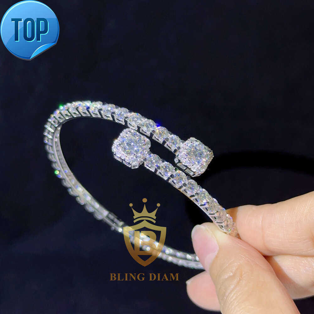Rapper Jewelry Custom 4mm Bangle Moissanite Dia Fashion Design Iced Cuban k Tennis Bracelet Open