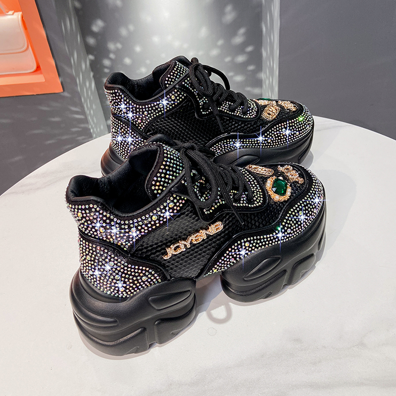 High Quality Fashion Women's Shoes New Rhinestone Women's Sneakers Diamond Breathable Luxury Designer Casual Platform Shoes Shiny outdoor ru
