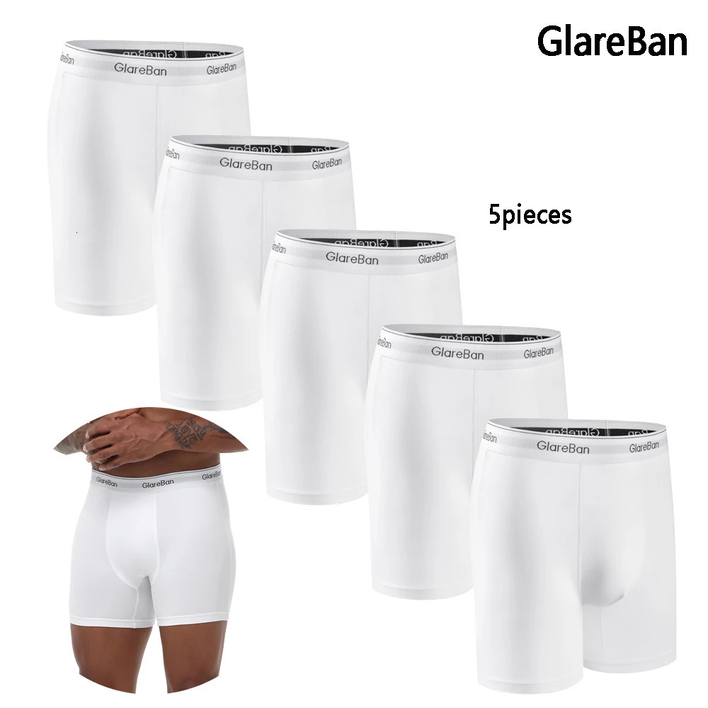 5pcs Pack MidLong White Boxer Shorts Men Underwear Male Underpants for Sexy Homme Boxershorts Box Panties Slips Set Lot 241209