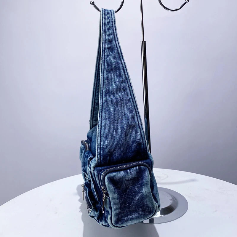 Denim Moto Bike Womens Underwear Bag er Handbag and Wallet 2024 Retro Multi Pocket Zipper Shoulder241209