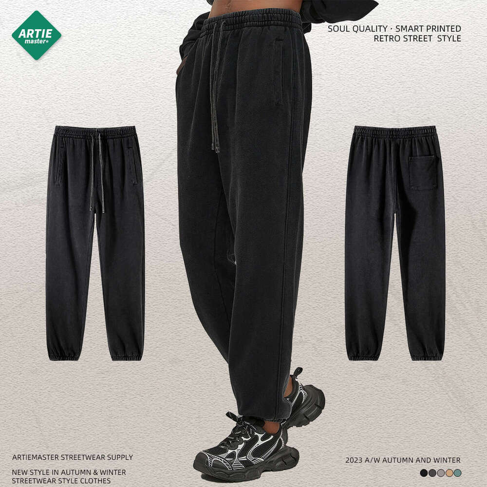 2024 New Street Trendy Brand Wax Printing Used Loose for Men, Washed Retro Men's Bathroom Pants