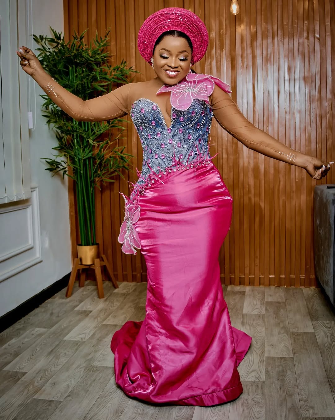 Fuchsia Mermaid Prom Dresses 2025 Rhinestones Beaded Satin Florals Evening Formal Party Second Birthday Engagement Gowns Plus Size Dress For Special O