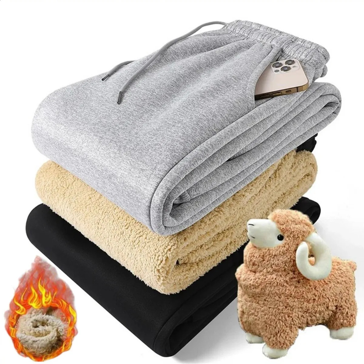 Winter Fleece Pants Thick Warm Thermal Trousers Men Fitness Drawstring Jogging Sweatpants Gym Running Leggings 241203Z