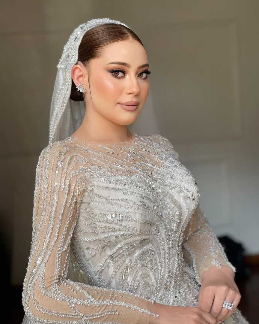 Mermaid Dresses For Women O Neck Long Sleeves Gown Sequins Appliques Sweep Train Customized Dress Party Vestido De Novia