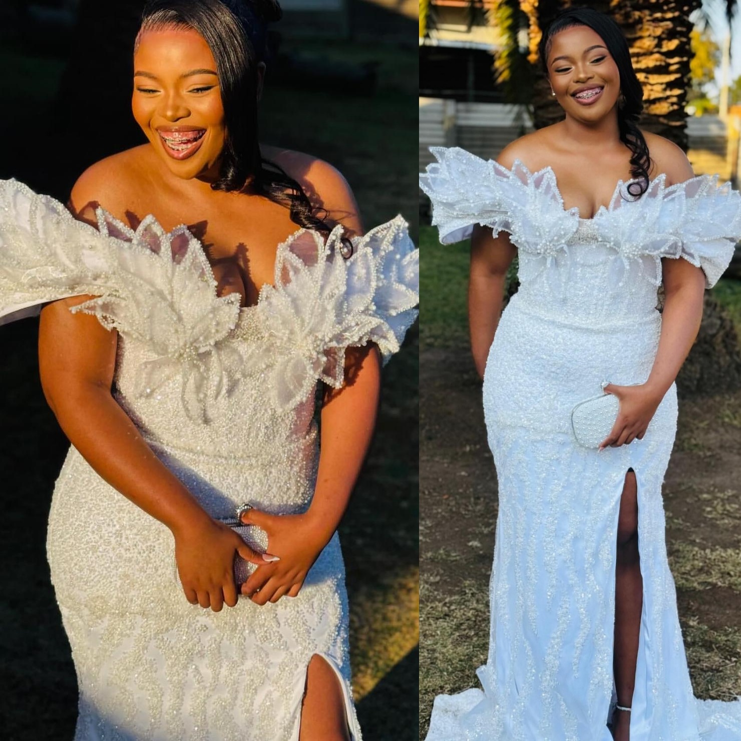 White Mermaid Prom Dresses 2025 Florals Beaded Sequined High Split Evening Formal Party Second Birthday Engagement Gowns Plus Size Dress For Special O