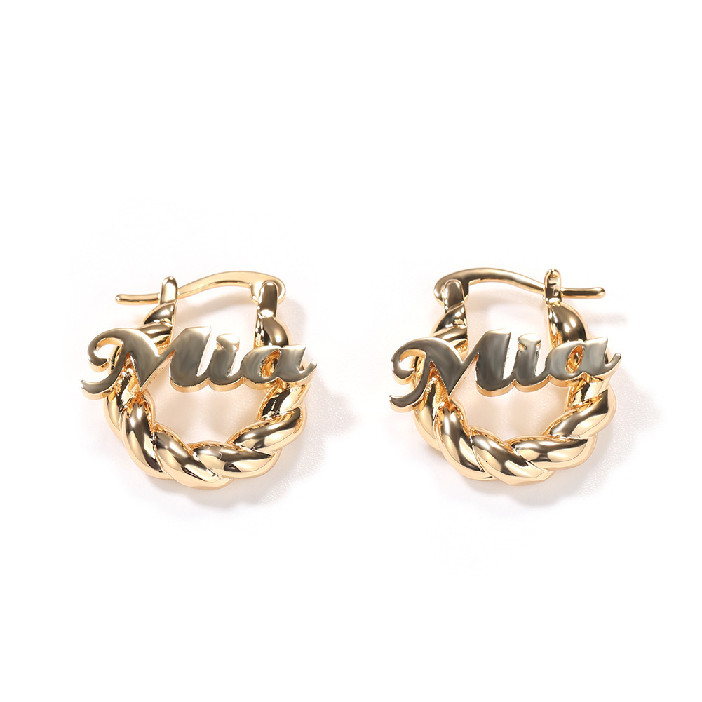 New Fashion Personalized Custom Name Letter Earrings Big Hoop Hip-hop Style Hip Hop Iced Out Ear Ring Diy Initial Stainless Steel Earring For Girls Pe
