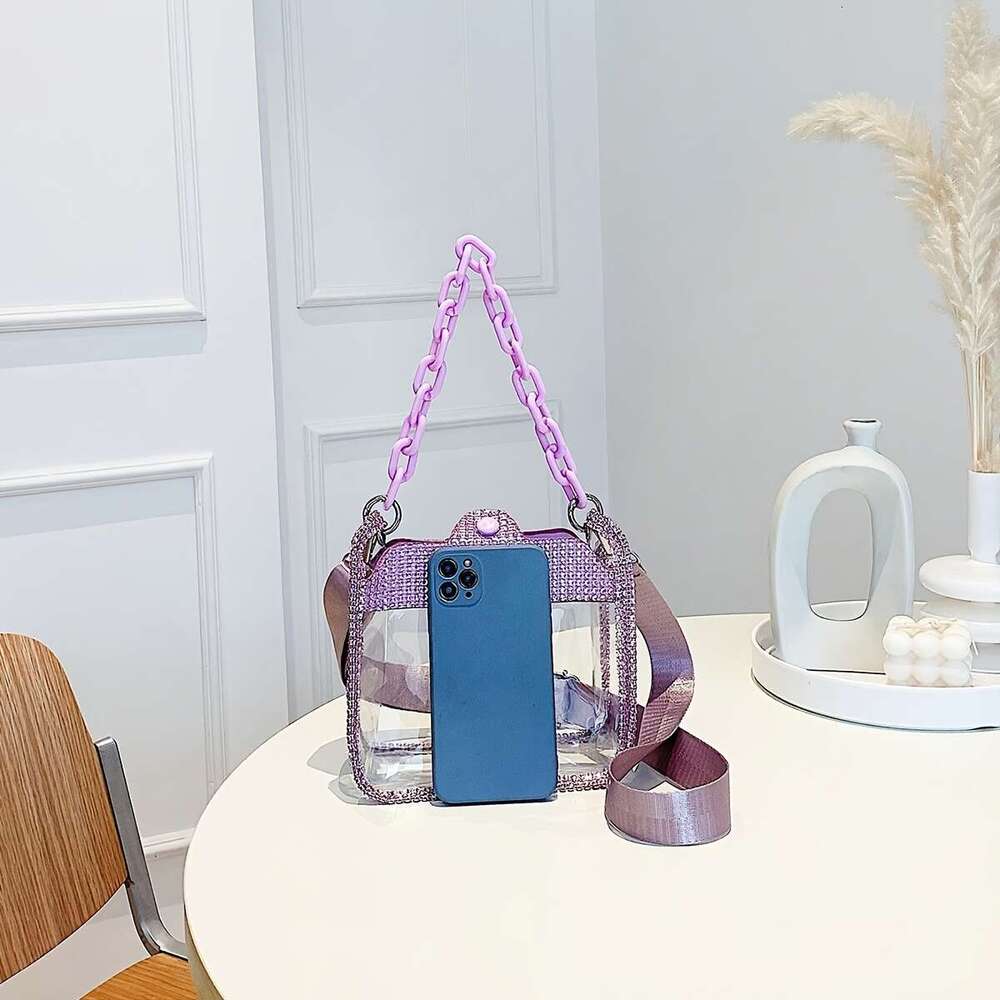 Trendy Rhie Decor Square Transparent ing Shoulder Bag, With Acrylic Strap Women's Handbag And For Music Festival