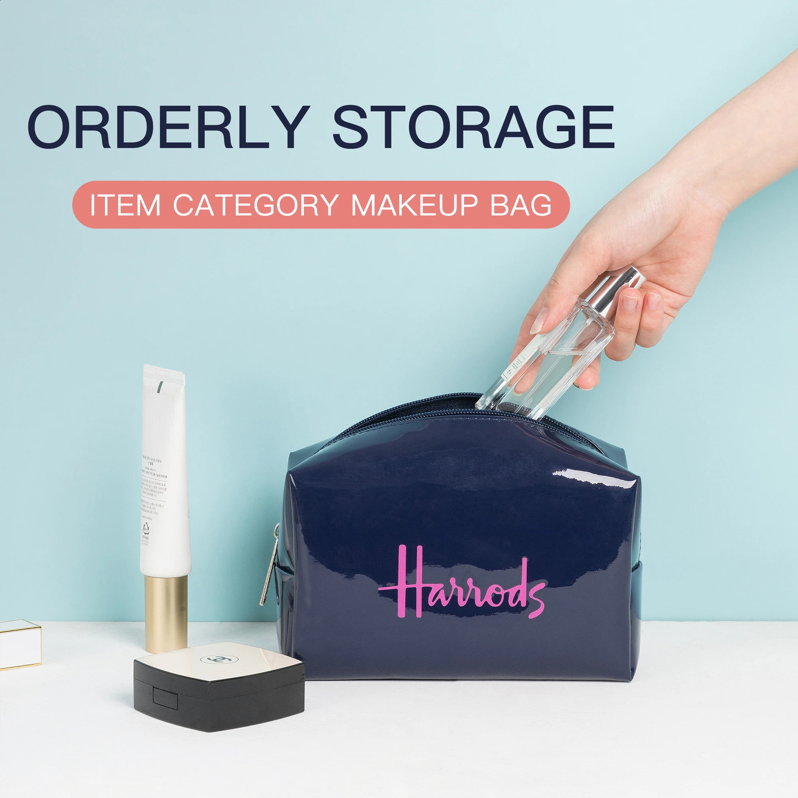 Fashion PVC organizer makeup bag waterproof nylon travel cosmetics box zipper face bag small portable clutch handbag 241210
