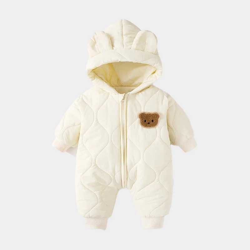 Winter Baby Clothing with Fur Lining Warm and Thick Preschool Girls jumpsuit Cartoon Bear Baby jumpsuit Newborn Coat M241211