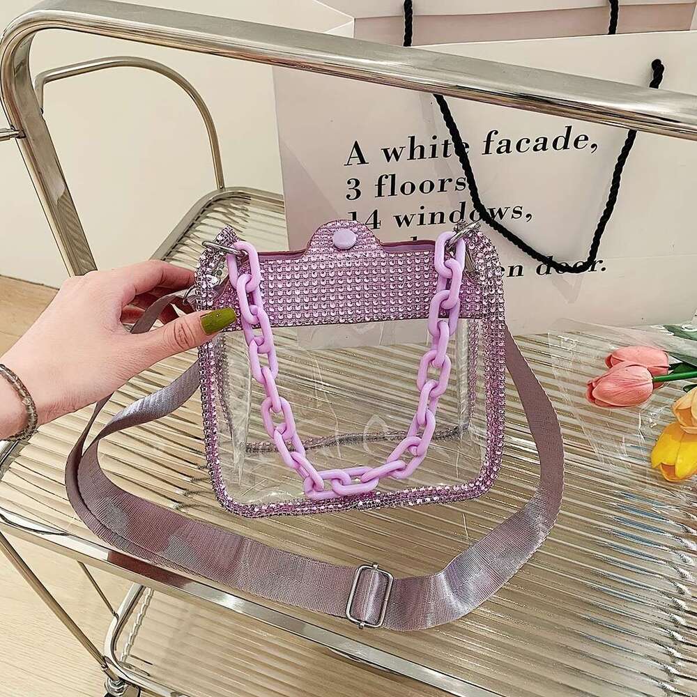 Trendy Rhie Decor Square Transparent ing Shoulder Bag, With Acrylic Strap Women's Handbag And For Music Festival