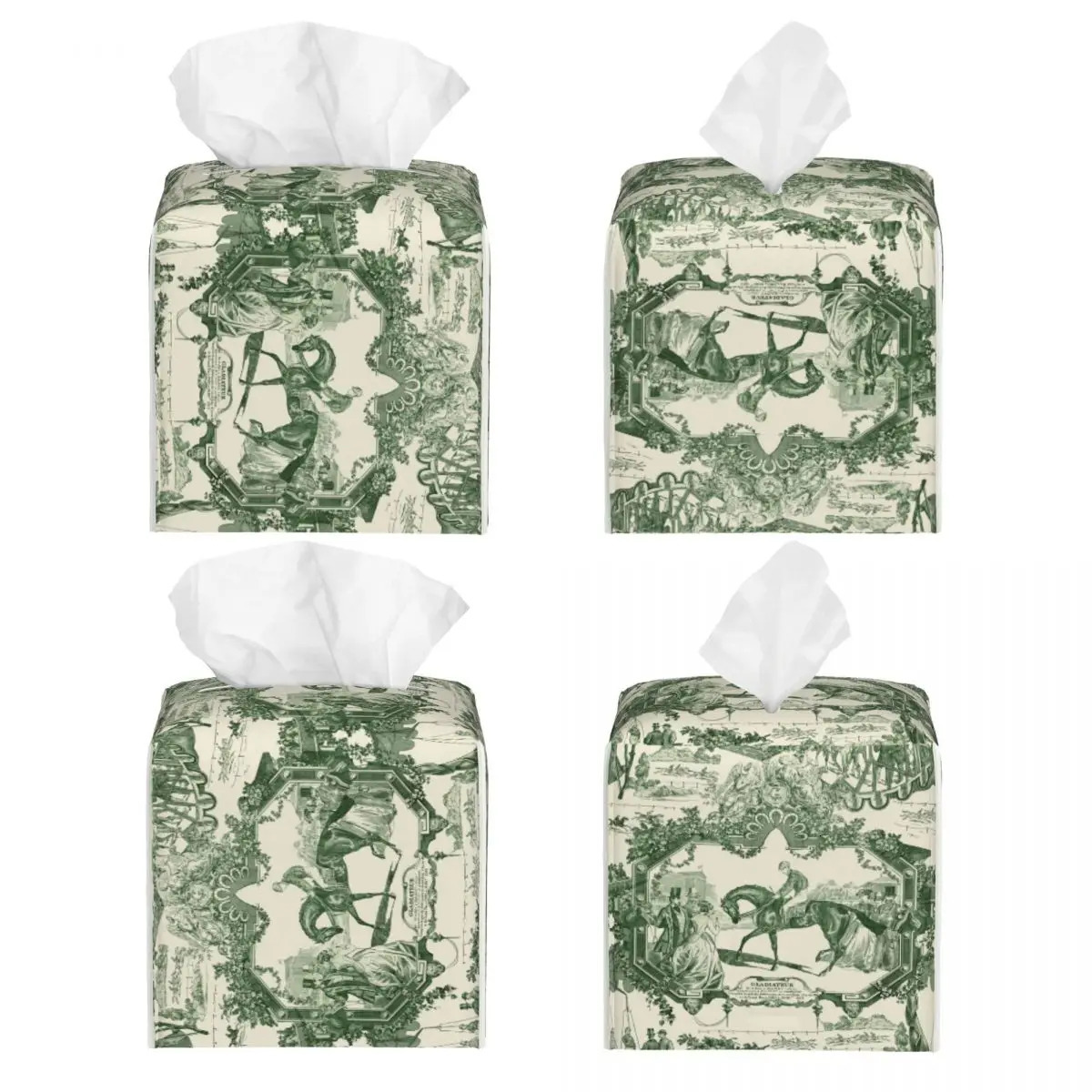 Customized retro French Toile de Jouy tissue box cover PU leather square traditional French art facial tissue holder 241211