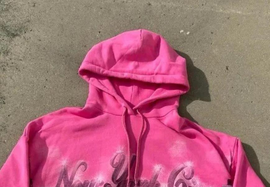 Statue of Liberty lettering print pink oversized hoodie for women 240809
