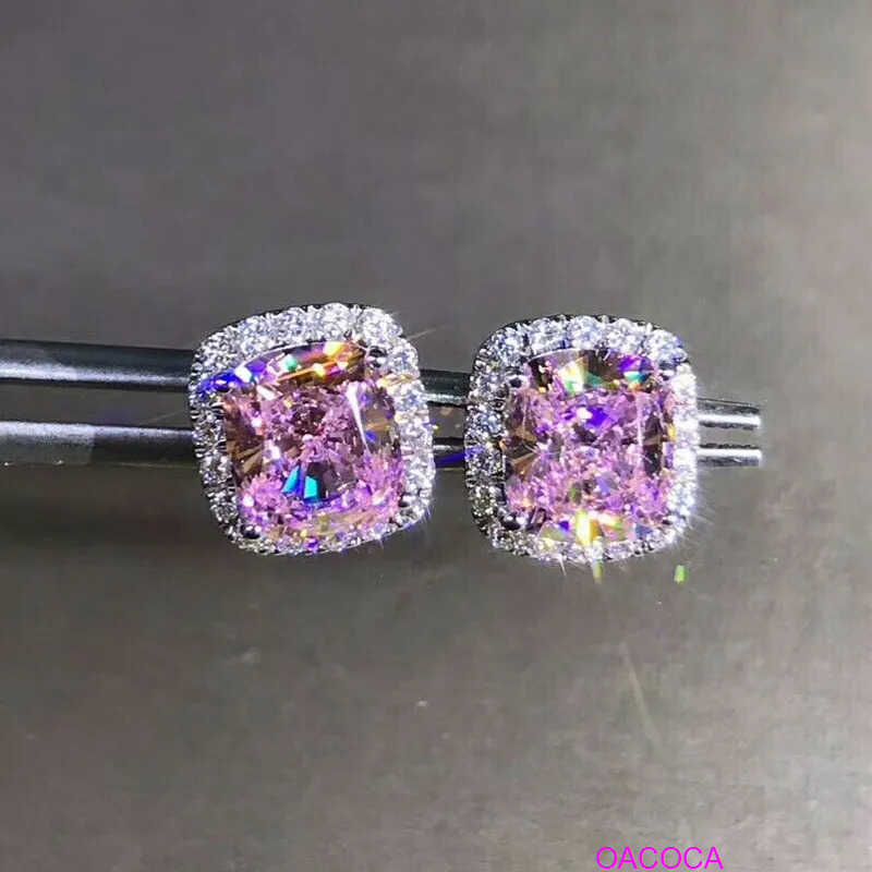 Trendy 2ct Lab Pink Diamond Stud Earring Real 925 sterling silver Jewelry Engagement Wedding Earrings for Women men Party Gift