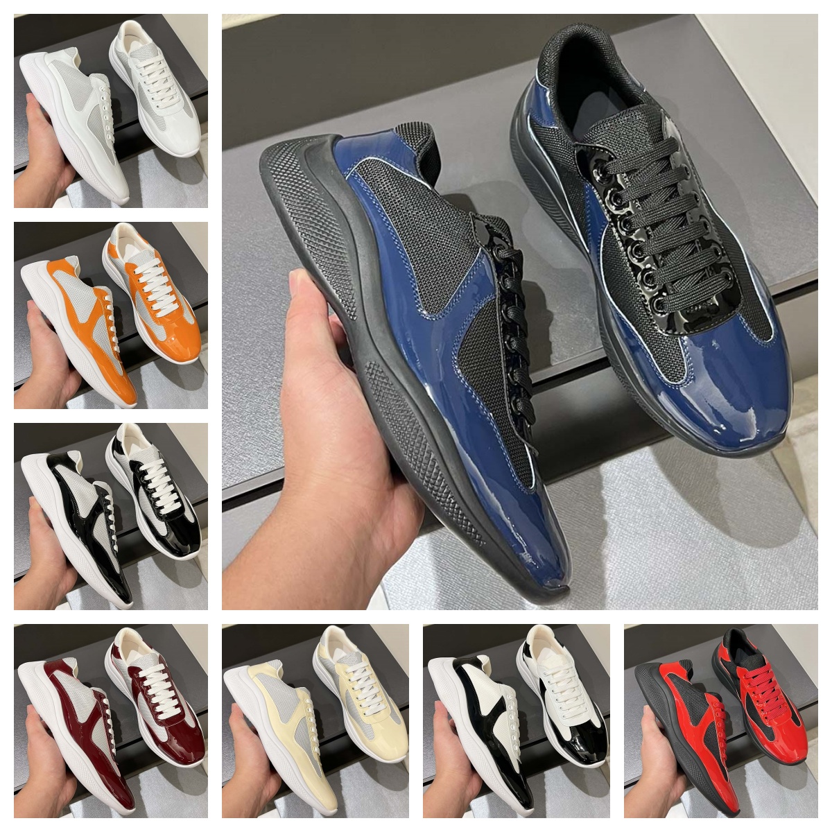 men women shoes designer americas cup patent leather bike fabric sneakers athleisure classic vintage trainers yellow purple black green cyan red white size 35-46