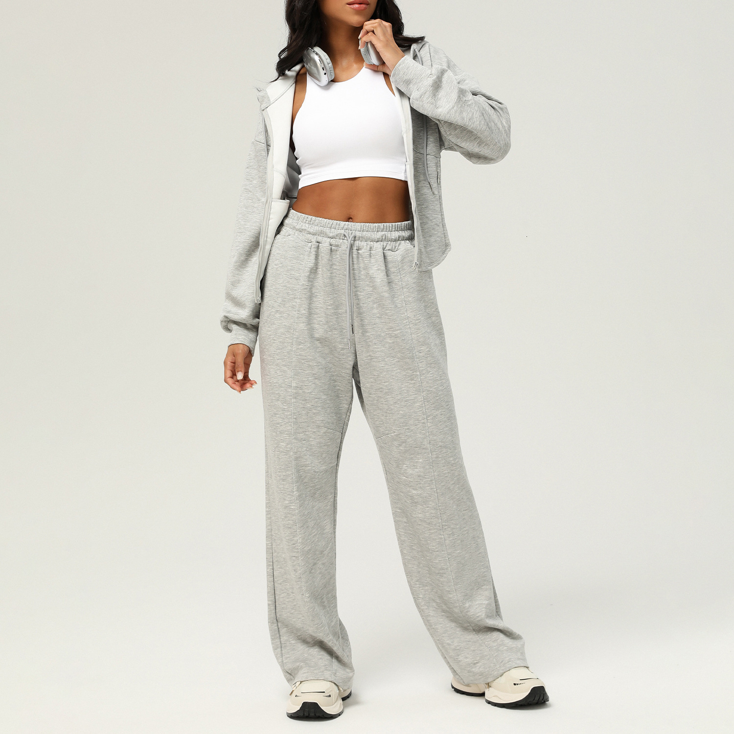 New Sportswear Autumn And Winter Two-Piece Casual Sweatpants Loose Hooded Jacket Outdoor Running Fitness Set