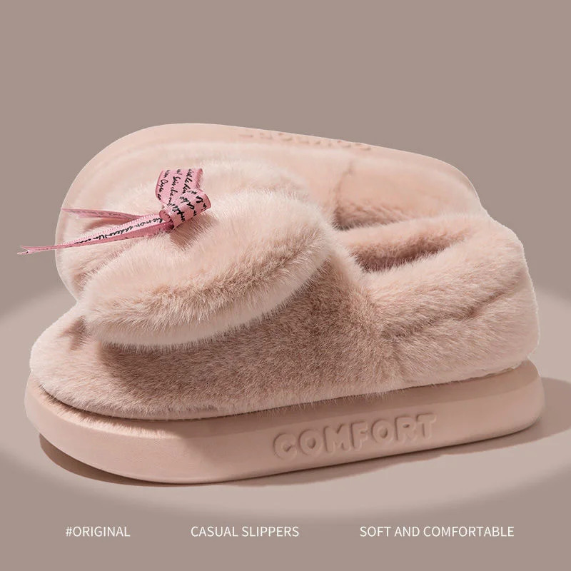 Bow Cloud Winter Womens Slippers Fluffy House Cotton Shoes EVA Indoor Slippers Living room warm soft Female Ladies Slippers 241211