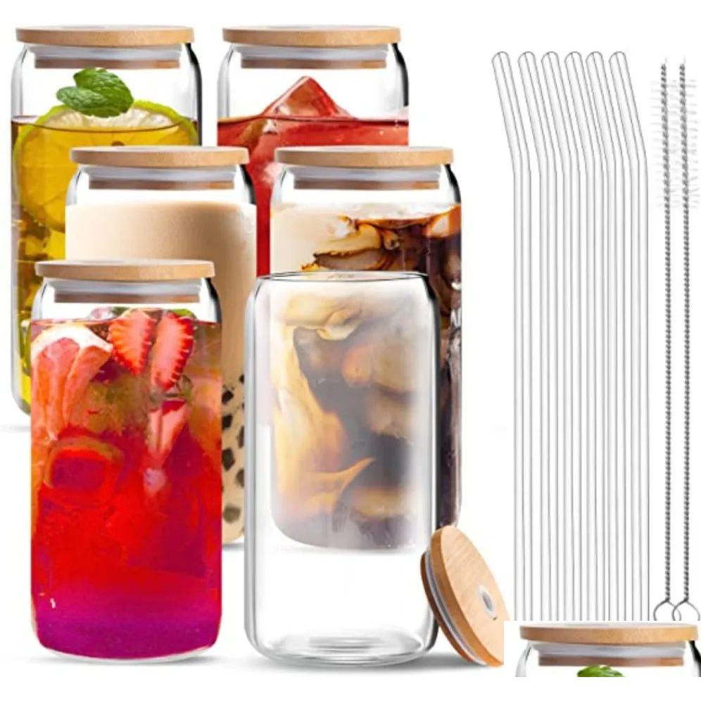 2 Days Ship In 12Oz 16Oz Sublimation Glass Cup Blanks With Bamboo Lid Can Glasses Snow Globe Tumbler Mason Jar Plastic Drop Home Gard Otqwi
