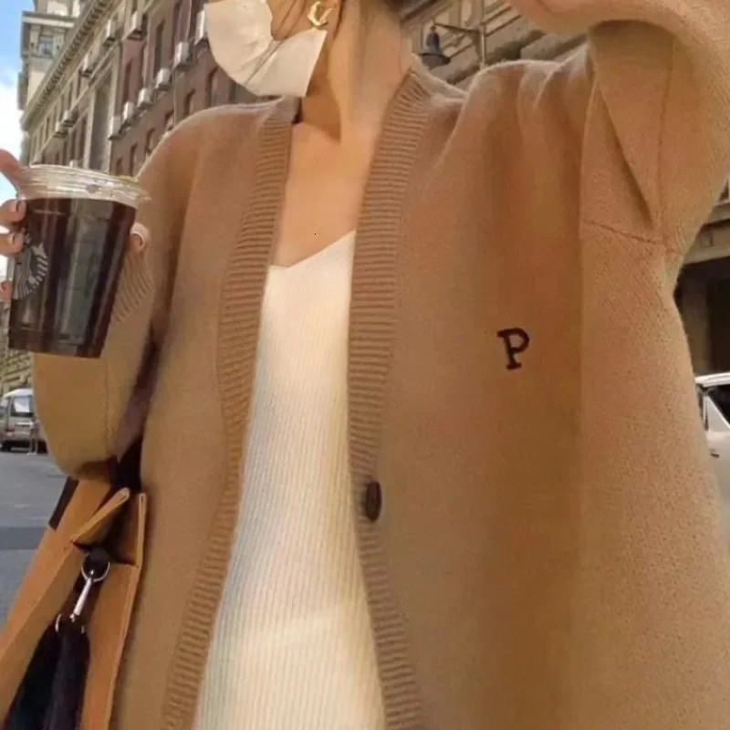 Vintage LooseFit Long Sleeve Knitted Cardigan Embroidered Letter Dongdaemun Style Sweater Jacket For Women 241211