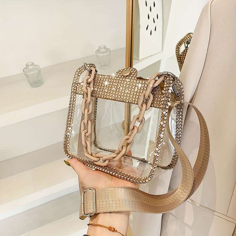 Trendy Rhie Decor Square Transparent ing Shoulder Bag, With Acrylic Strap Women's Handbag And For Music Festival