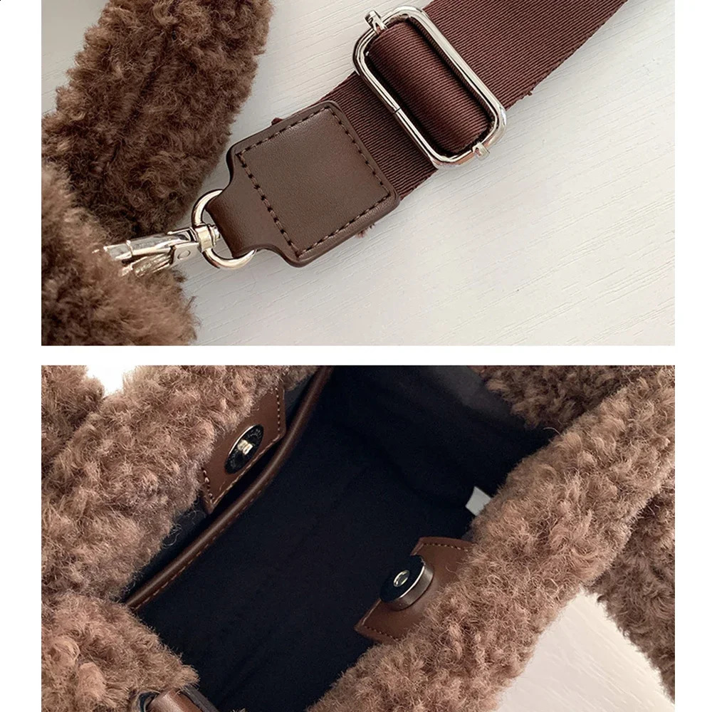 Mini Lambswool Tote Bag Casual Faux Fur Bags for Women Handbags Warm Plush Shoulder Crossbody Small Flap Phone Purses Chic 241210