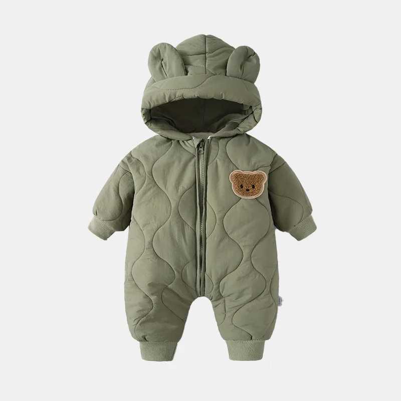 Winter Baby Clothing with Fur Lining Warm and Thick Preschool Girls jumpsuit Cartoon Bear Baby jumpsuit Newborn Coat M241211