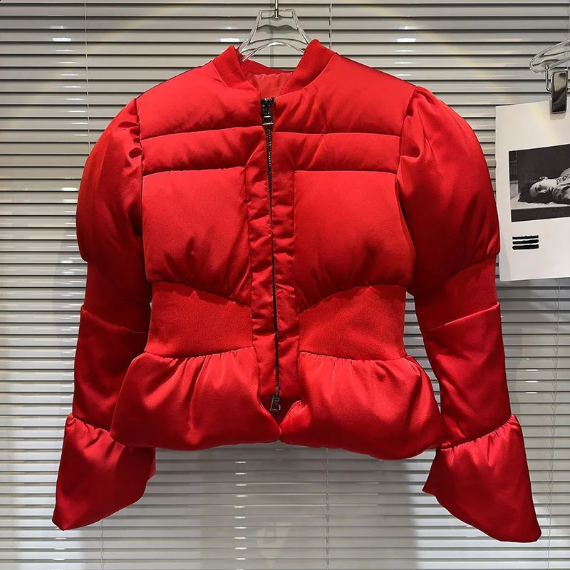 DEAT Winter Items Fashion Womens Thread Waist n Warm Jacket Casual Solid Color Zipper Cotton Padded Coat 11A01161 241209