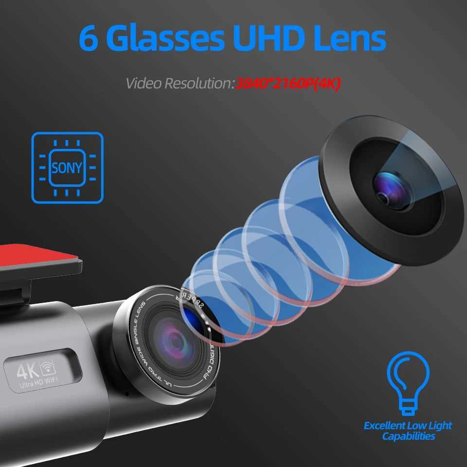 Car dvr 4K Dashcam Mini Camera Recorder GPS Wifi 24H Parking Dual Lens With 1080P Rearview Camera Night Vision Black Box For Car R250529