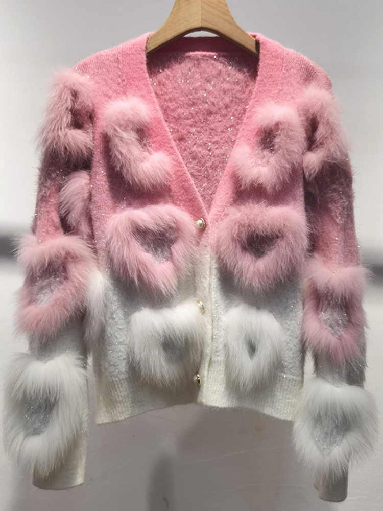 Jacket women sweater jackets Fox Fur Knitted Cardigan Women sweater V-Neck Loose cardigan Color Sweater Coat Autumn Spring coat