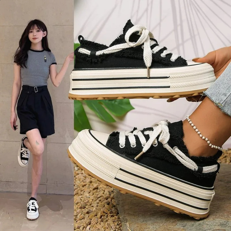 short and chubby womens sports shoes with canvas added inside casual white womens shoes platform sports shoes for women Zapatillas Mujer 241210