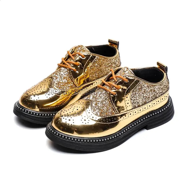 Boys Dress Spring Childrens School Leather British Style Shining Childrens Performance Wedding Shoes 241210