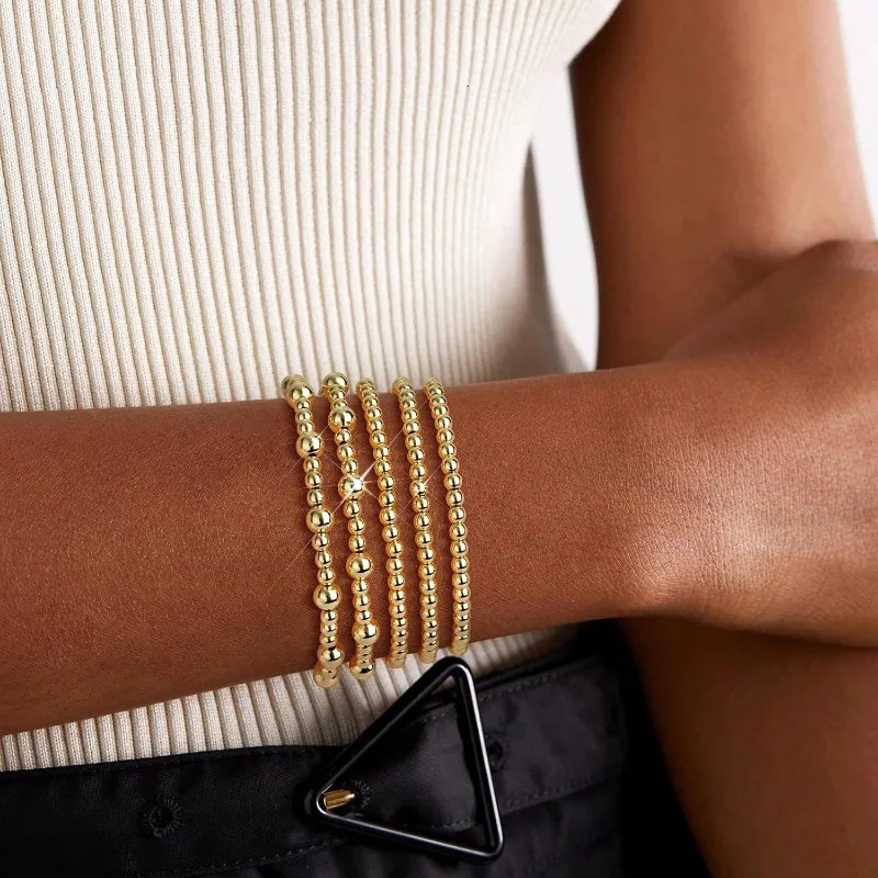 5Pcs/set bead bracelet womens trend stacking 14K gold-plated stackable bead ball bracelet set jewelry gift 241211