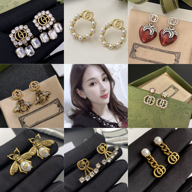 Fashion Earrings Gold Plated Designer Stud Round Crystal Pearl Earring Womens Wedding Party Jewelry High Quality Copper Material 20style